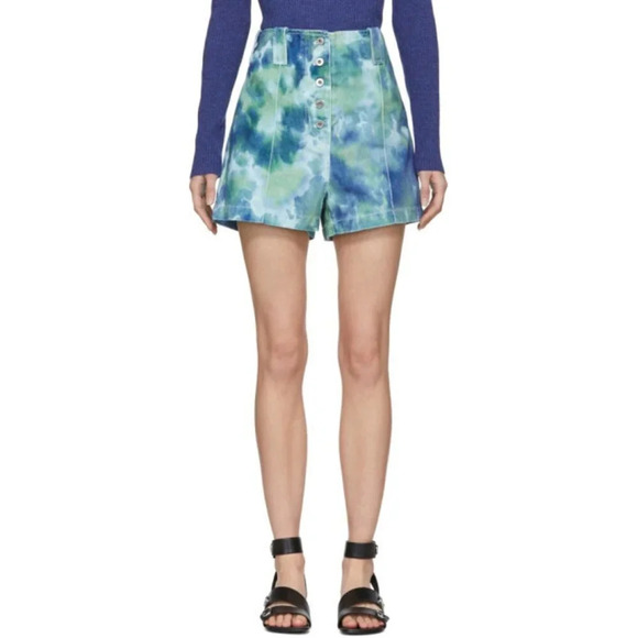 3.1 Phillip Lim Blue and Green Denim Tie-Dye Cargo Short Sz: 2